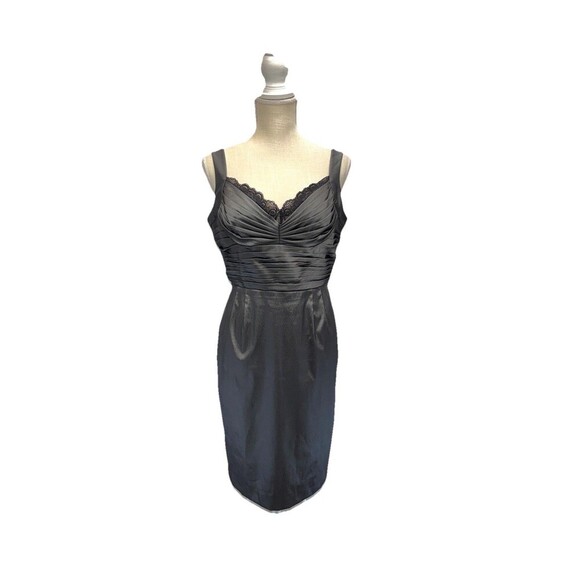 Adrianna Papell Women Sheath Cocktail Dress 12P Gray Ruched Bodice Lace Trim - Picture 2 of 15